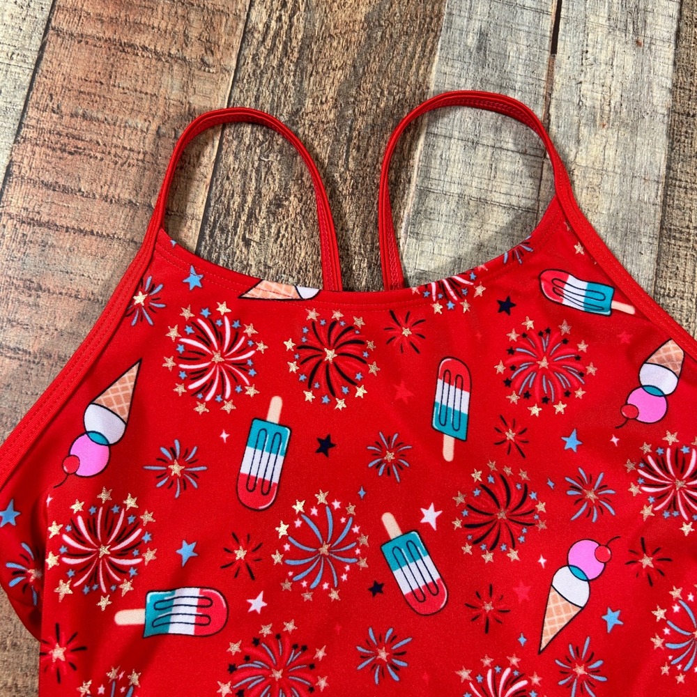 Cat & Jack Red Fourth of July Popsicle Fireworks One Piece Swimsuit Large 10/12 - Picture 3 of 6